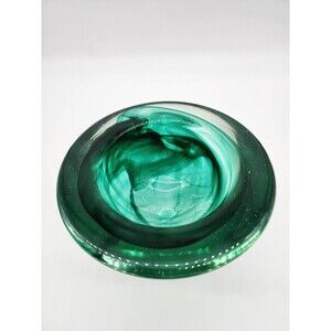 Kosta Boda Atoll Bowl Green Swirls Art Glass Dish Sweden 7" in Diameter Large